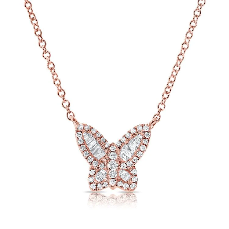 14K Baguette Butterfly Necklace - Image 3