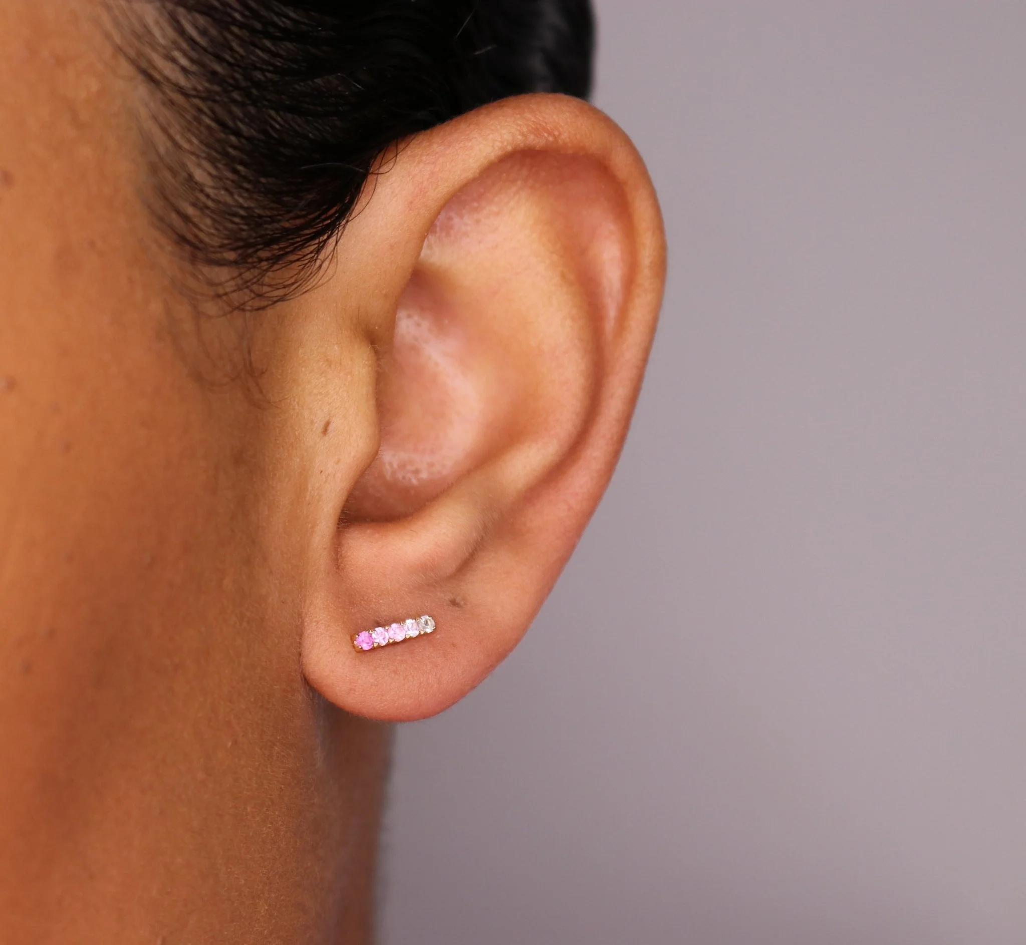 14K Blue Ombre Sapphire Bar Stud Earrings - Image 4