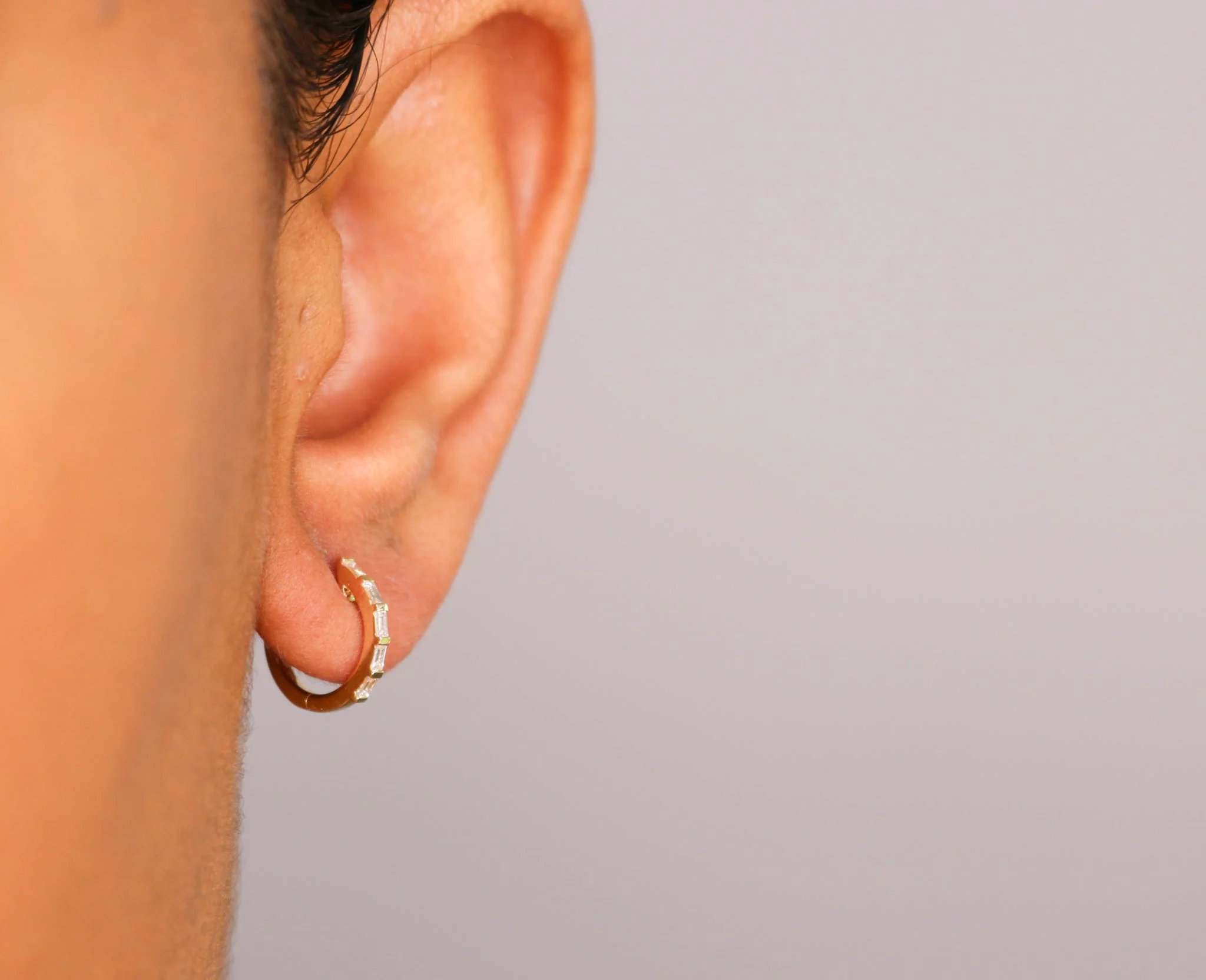 14K Diamond All Baguette Huggies - Image 3