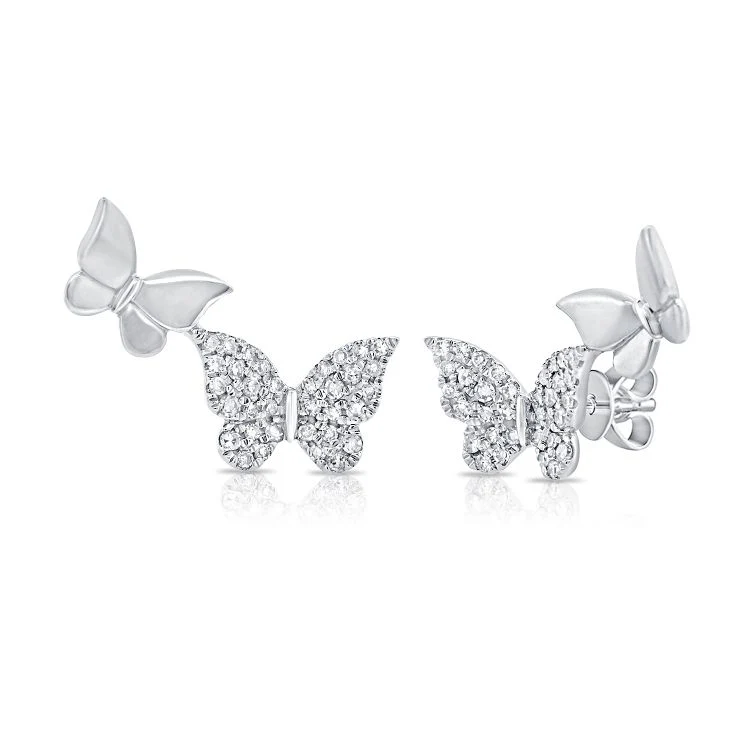 14K Diamond Double Butterfly Earrings - Image 3