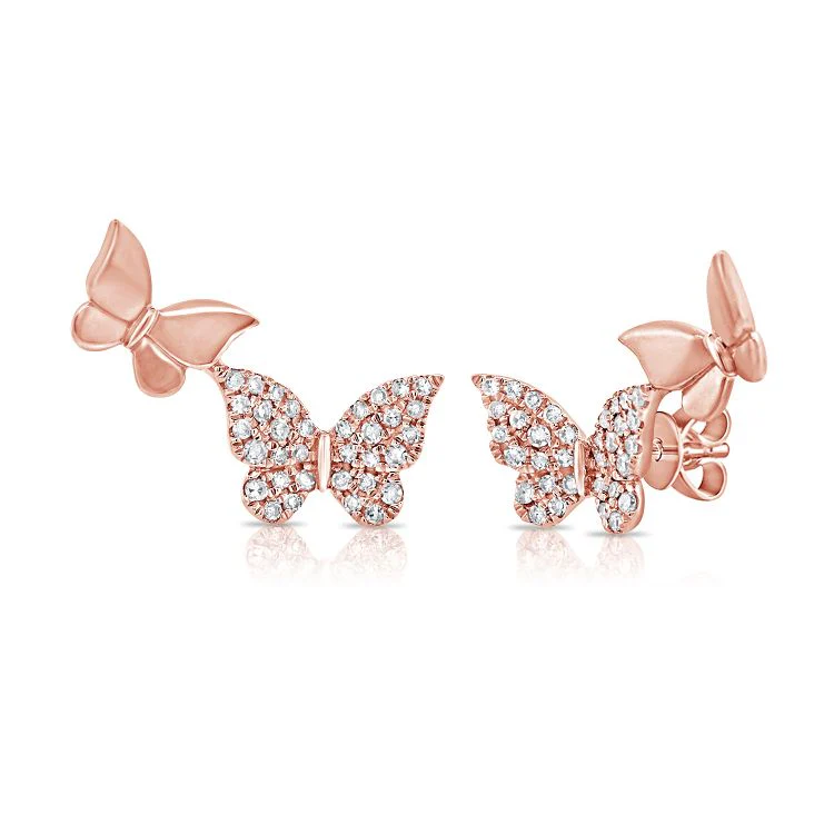 14K Diamond Double Butterfly Earrings - Image 4