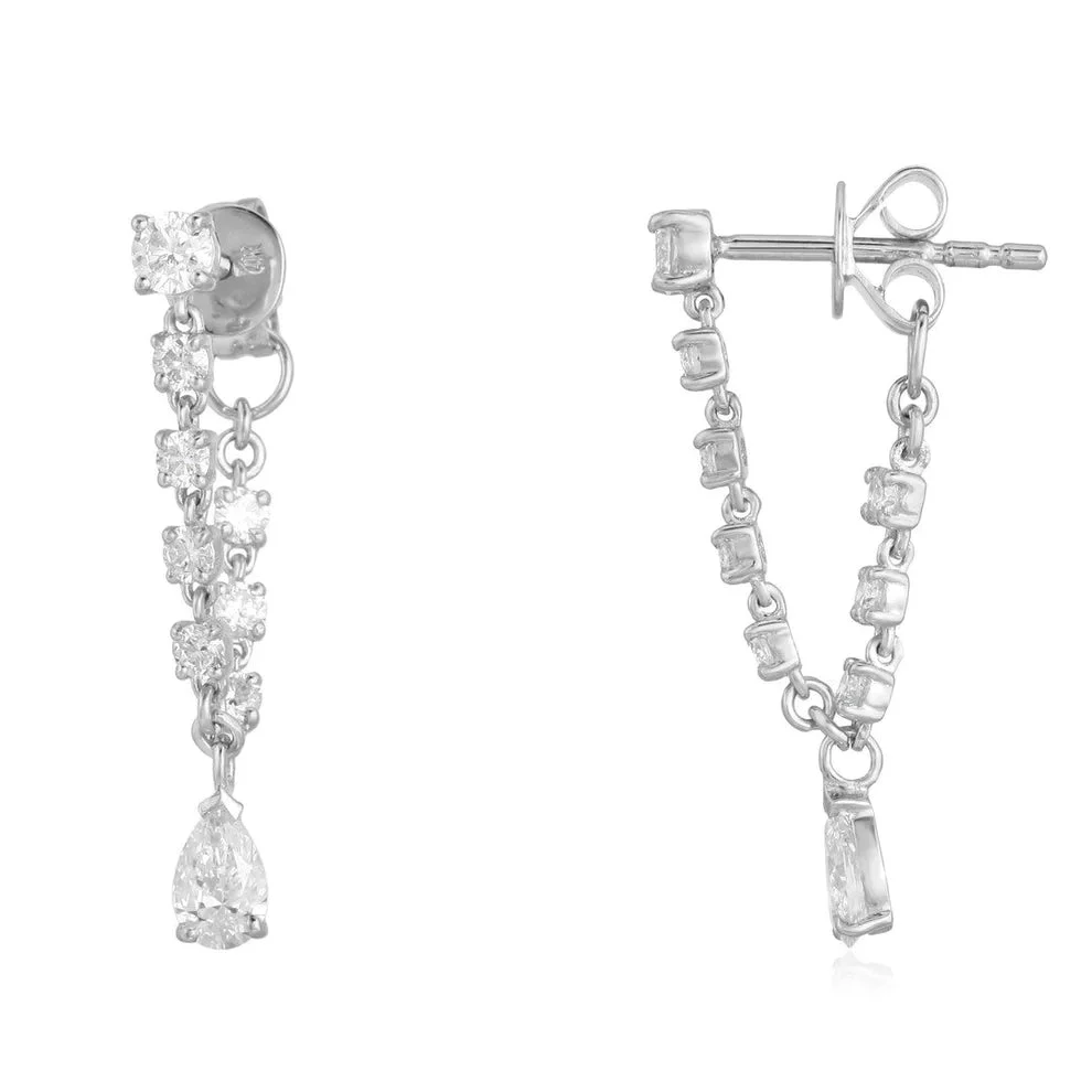 14K Diamond Dangle Chain Earrings - Image 3