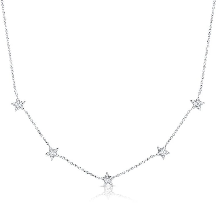 14K Diamond Star Station Necklace - Image 3