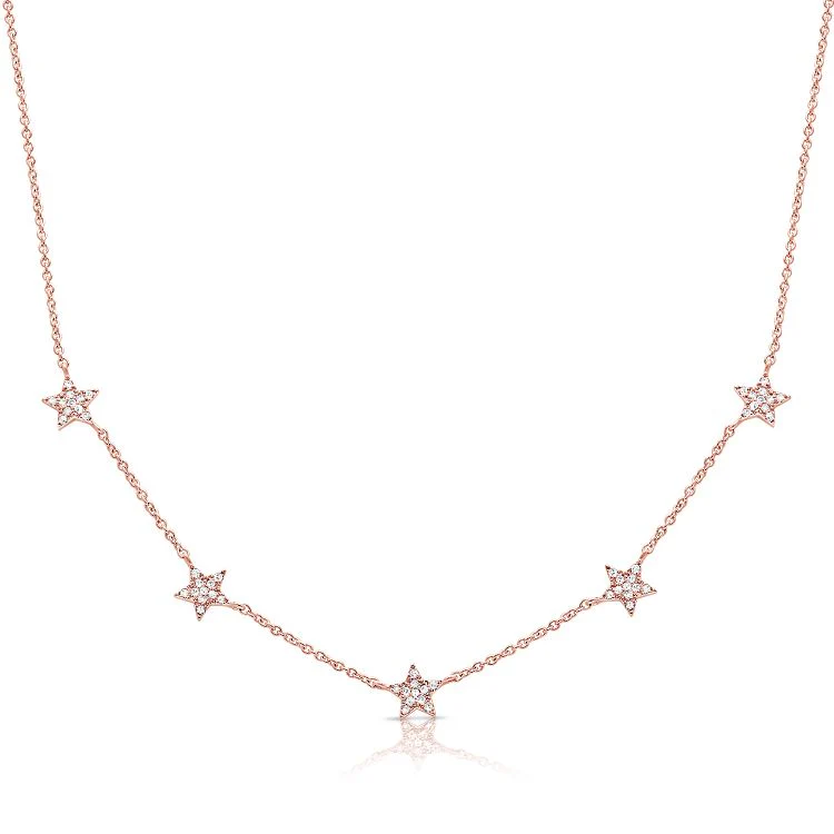 14K Diamond Star Station Necklace - Image 4