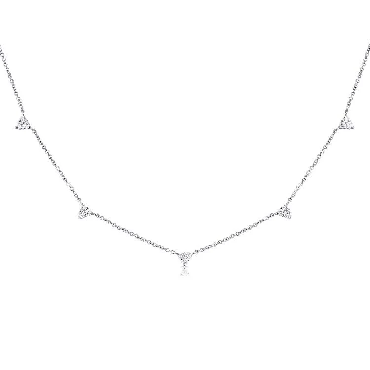 14K Diamond Trio Station Necklace - Image 3