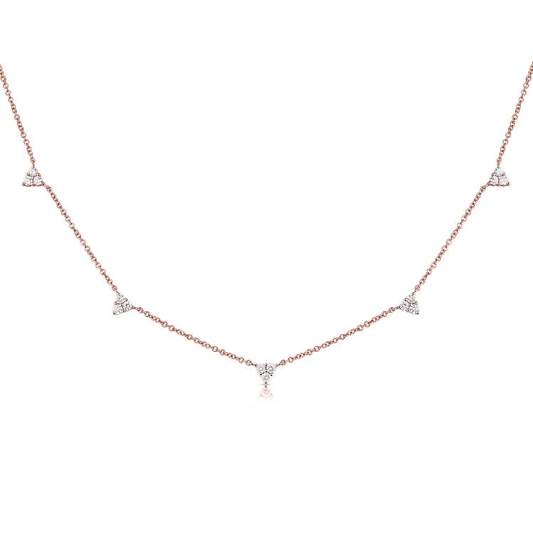 14K Diamond Trio Station Necklace - Image 4