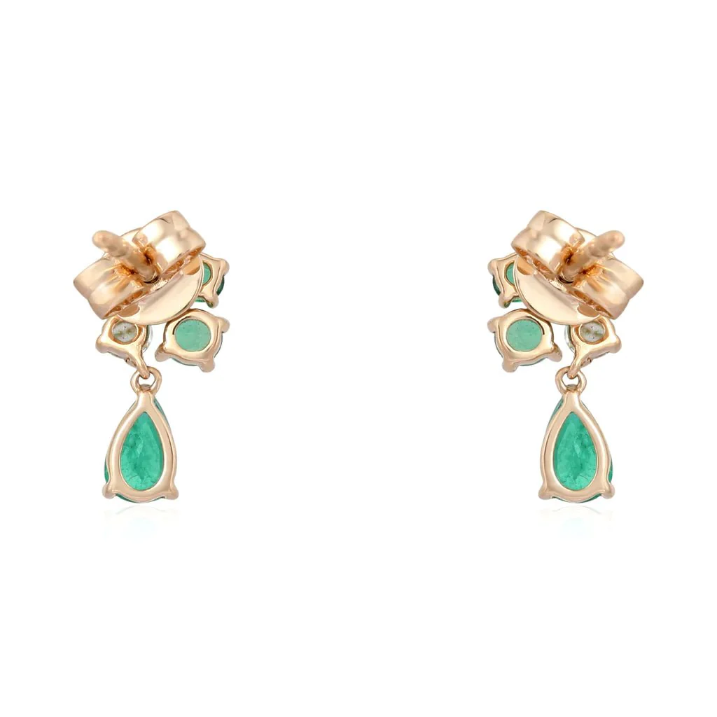 14K Emerald Pear Shape Diamond Earrings - Image 3