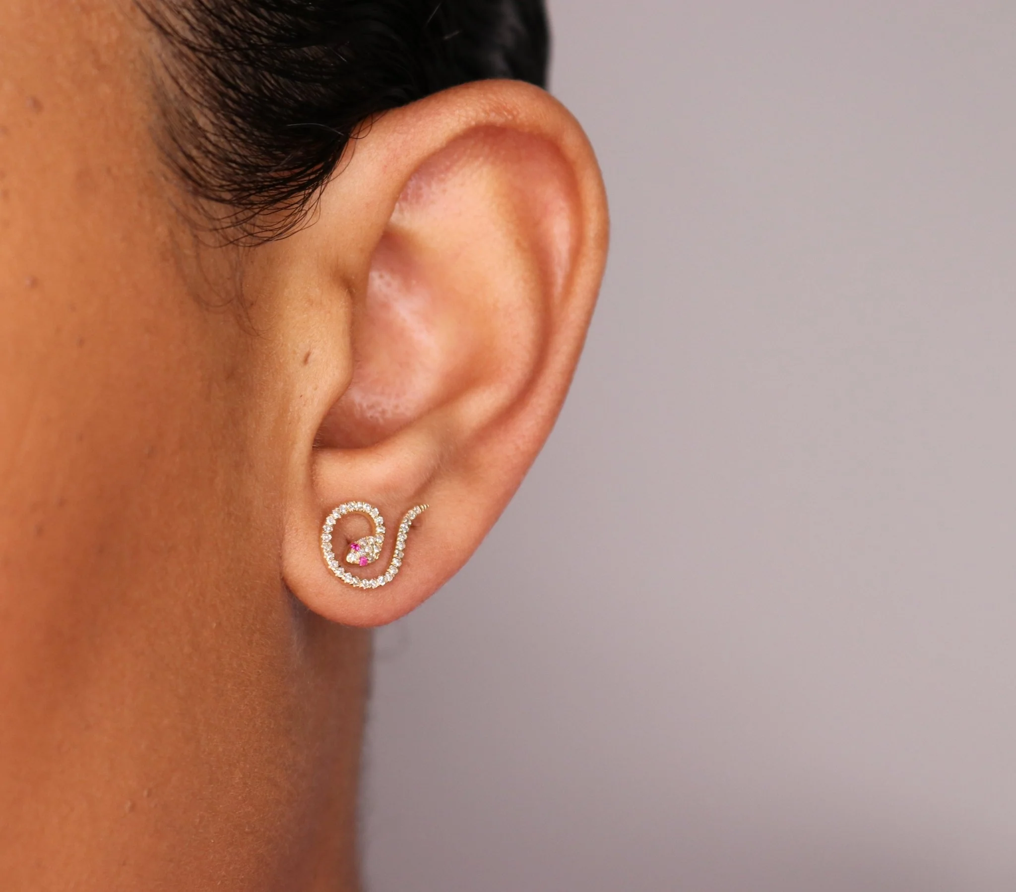 14K Emerald Snake Stud Earrings - Image 4