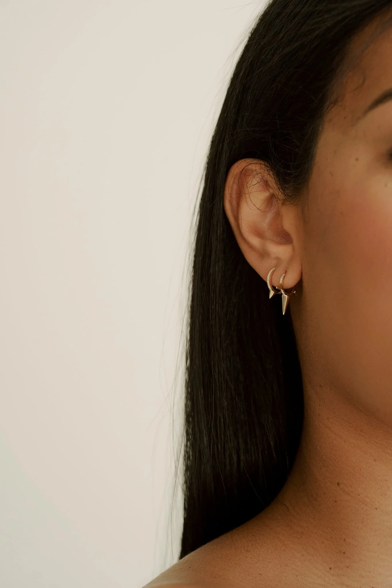 14K Gold Large Triple Spike Huggies - Image 4